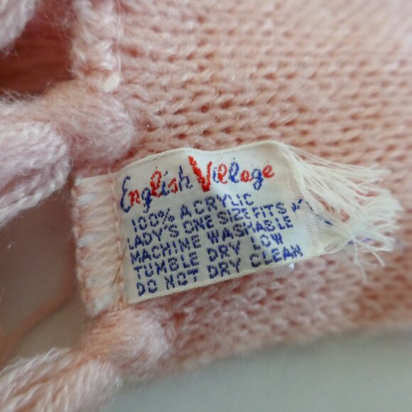 vintage 80s English Village peach pink winter scarf w/ multicolor knit pattern - Picture 5 of 5